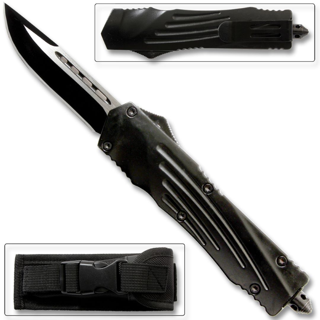 OTF Clip Point Blade Black with Sheath